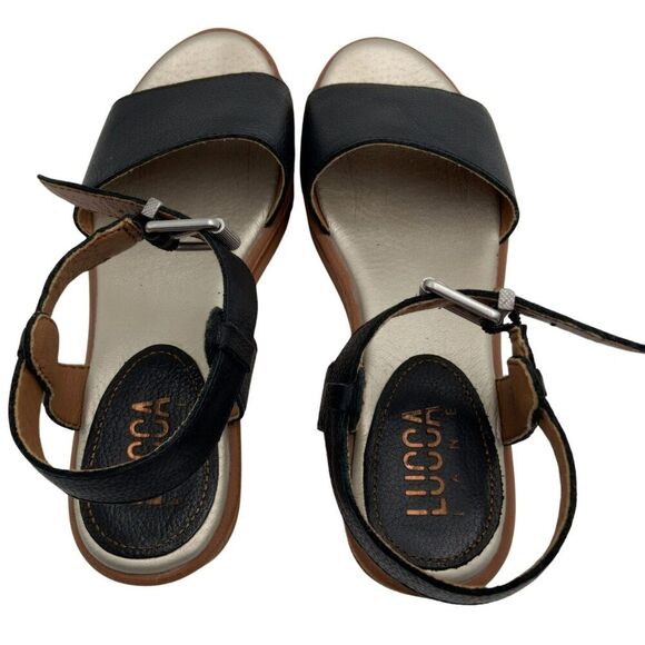 Lucca Lane Kameron Sandals Open Toe Ankle Strap Black Leather Women's Size US 7M - Picture 5 of 11